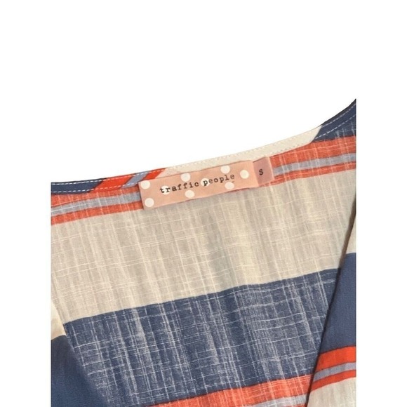 Traffic People Linen Blend Blue Orange Stripe Casual Minimalist Dress Small - Picture 7 of 8